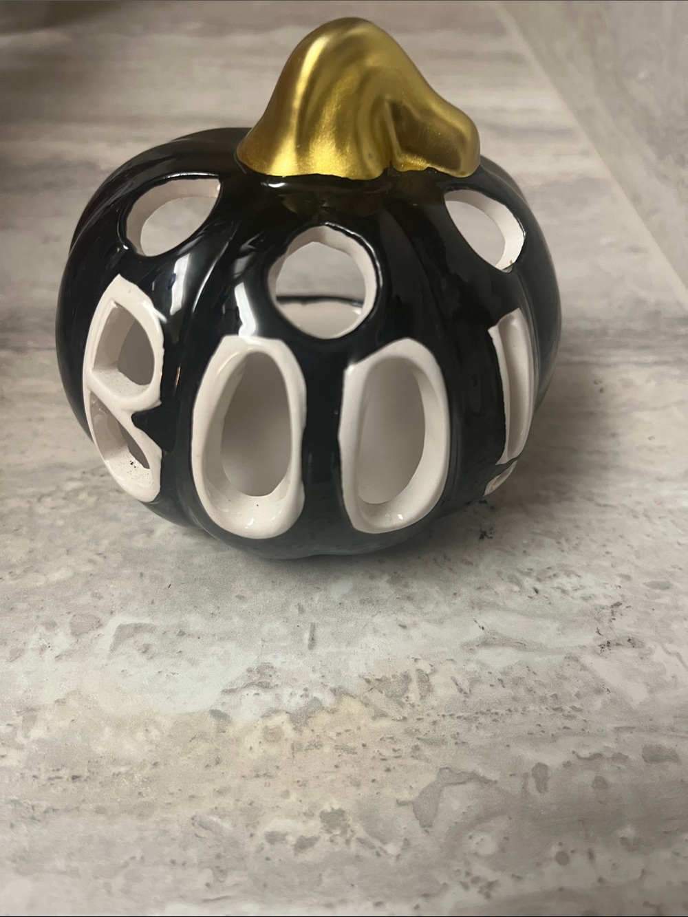 Ceramic Black and Gold Pumpkin candle holder